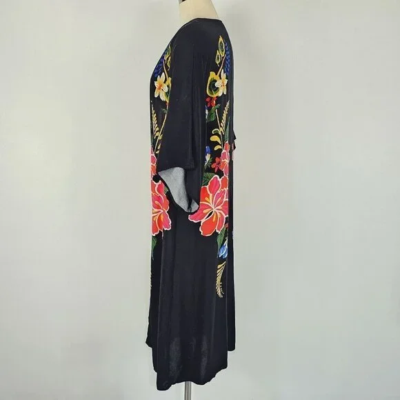 Flying Tomato Duster Womens Size Small Medium Maxi Kimono Black Floral Boho - Picture 4 of 11